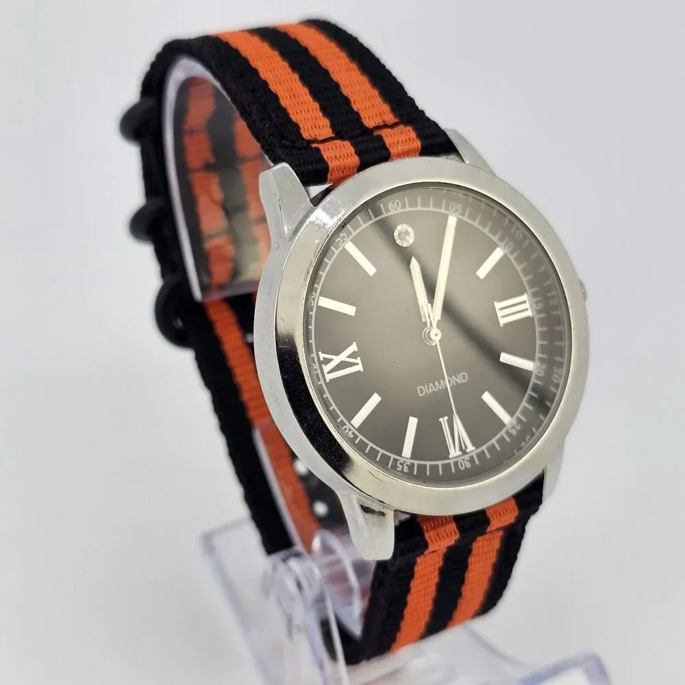 Men's‎ Diamond Watch 40MM Black Dial New Black Orange Canvas Bands New Battery